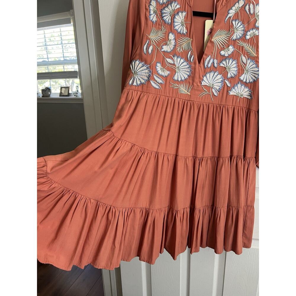 ENTRO Terracotta Blue Floral Embroidered Tiered Mini Dress - Picture 6 of 11
